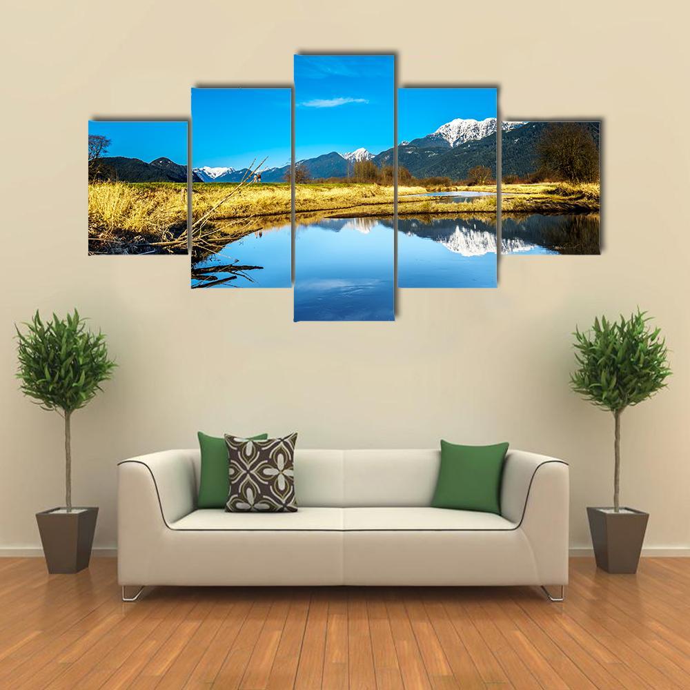 Lake With Golden Ears Mountain Canvas Wall Art-5 Star-Gallery Wrap-62" x 32"-Tiaracle