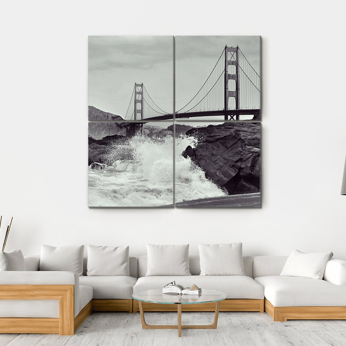Golden Gate Bridge From Beach Canvas Wall Art-4 Square-Gallery Wrap-17" x 17"-Tiaracle