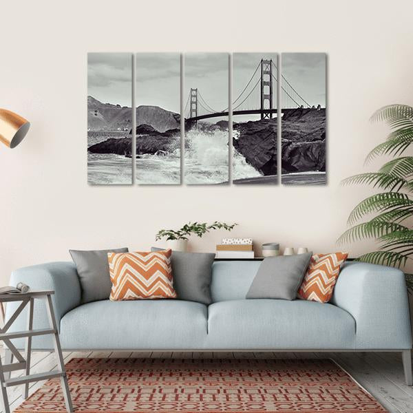 Golden Gate Bridge From Beach Canvas Wall Art-5 Horizontal-Gallery Wrap-22" x 12"-Tiaracle