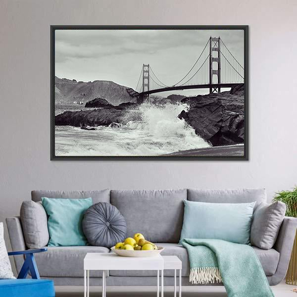 Golden Gate Bridge From Beach Canvas Wall Art-3 Horizontal-Gallery Wrap-25" x 16"-Tiaracle