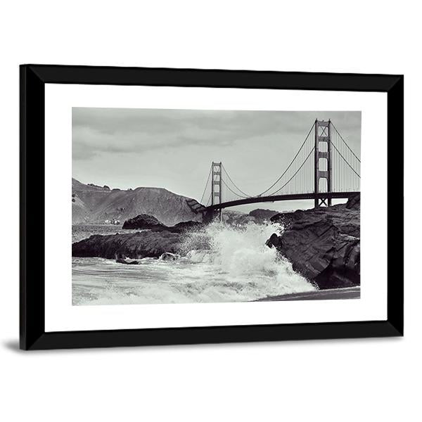 Golden Gate Bridge From Beach Canvas Wall Art-5 Horizontal-Gallery Wrap-22" x 12"-Tiaracle