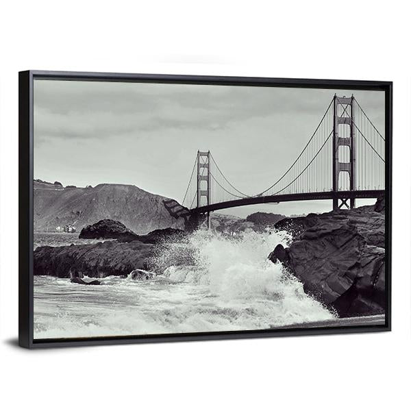 Golden Gate Bridge From Beach Canvas Wall Art-5 Horizontal-Gallery Wrap-22" x 12"-Tiaracle