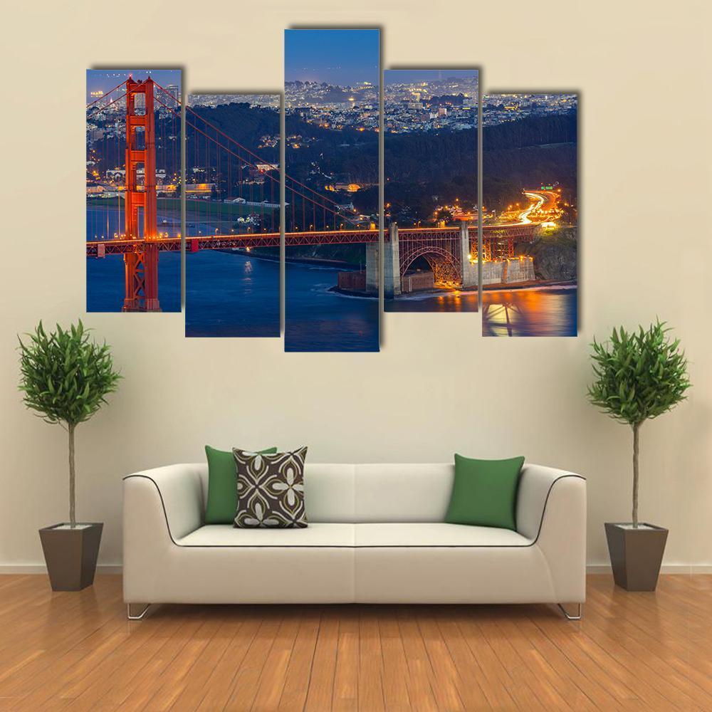 Golden Gate Bridge San Francisco Canvas Wall Art-5 Pop-Gallery Wrap-47" x 32"-Tiaracle