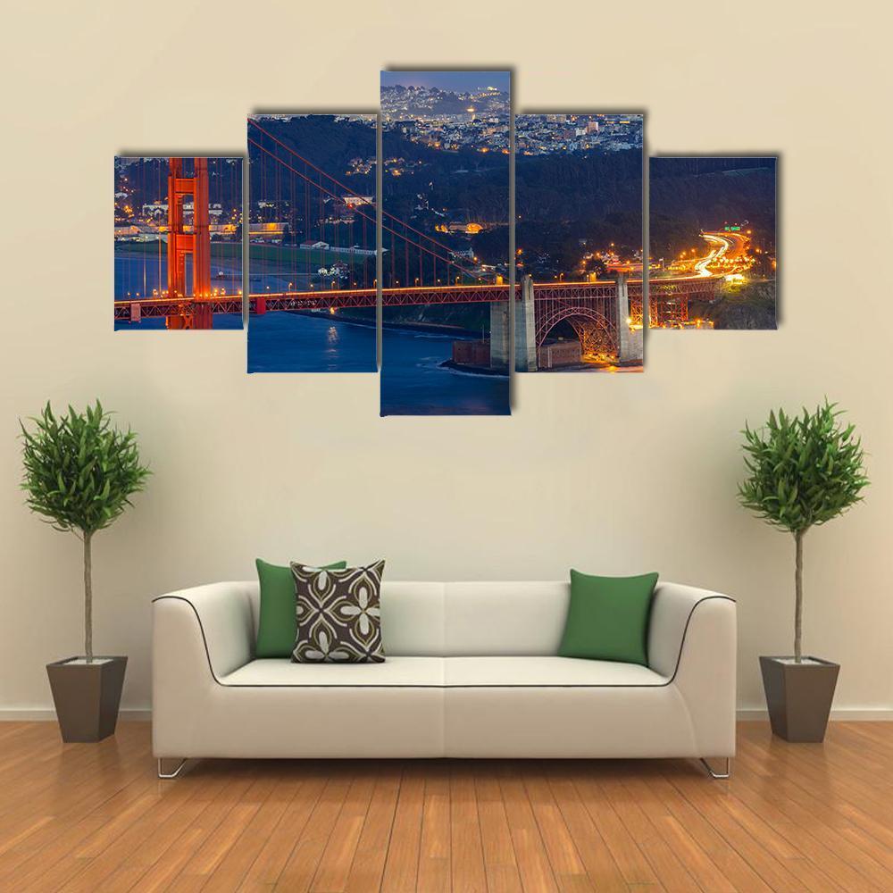 Golden Gate Bridge San Francisco Canvas Wall Art-5 Star-Gallery Wrap-62" x 32"-Tiaracle