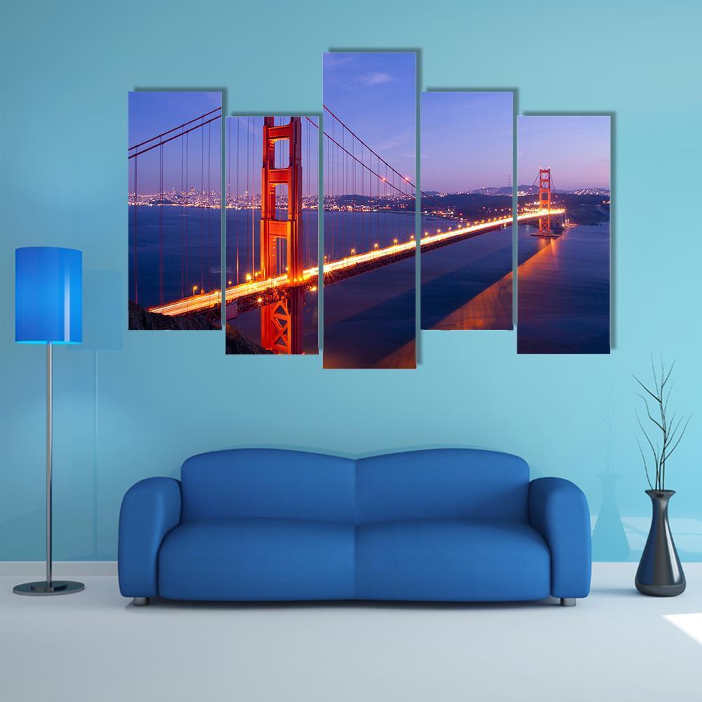 Golden Gate Bridge USA Canvas Wall Art-5 Pop-Gallery Wrap-47" x 32"-Tiaracle