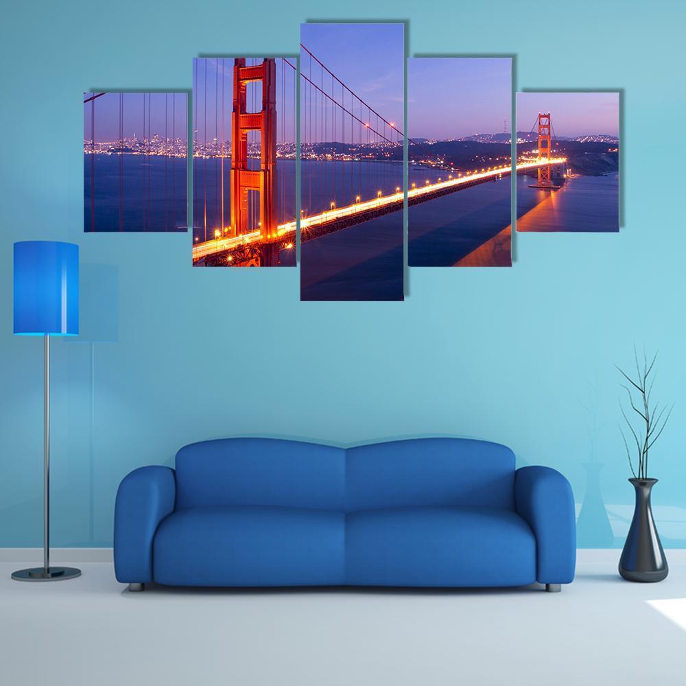 Golden Gate Bridge USA Canvas Wall Art-5 Star-Gallery Wrap-62" x 32"-Tiaracle