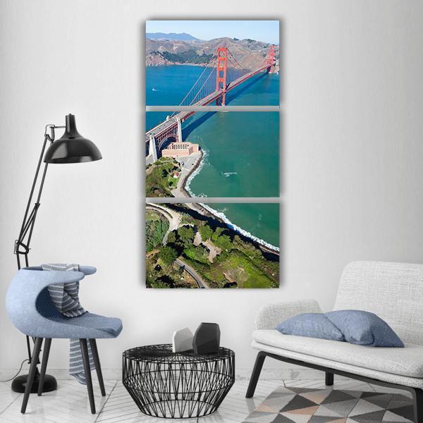 Golden Gate Bridge Vertical Canvas Wall Art-3 Vertical-Gallery Wrap-12" x 25"-Tiaracle