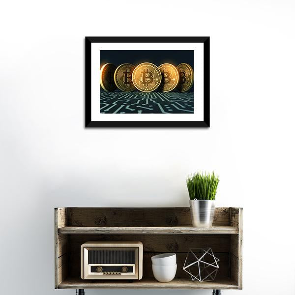 Golden Physical BTC Coins Canvas Wall Art-1 Piece-Framed Print-20" x 16"-Tiaracle