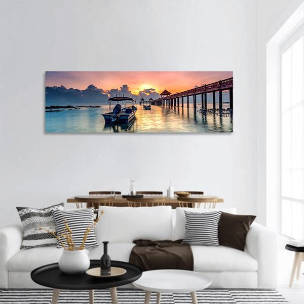 Sunrise With Stone Jetty Panoramic Canvas Wall Art-3 Piece-25" x 08"-Tiaracle