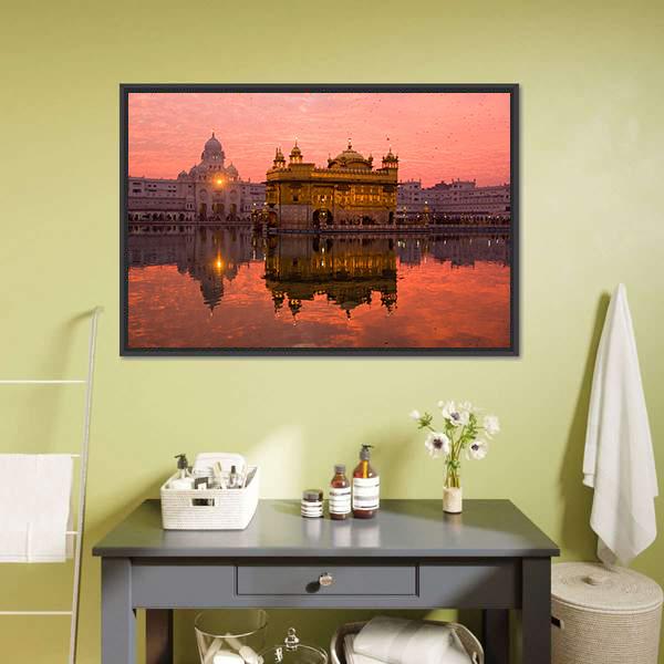 Golden Temple In Amritsar Canvas Wall Art-1 Piece-Floating Frame-24" x 16"-Tiaracle