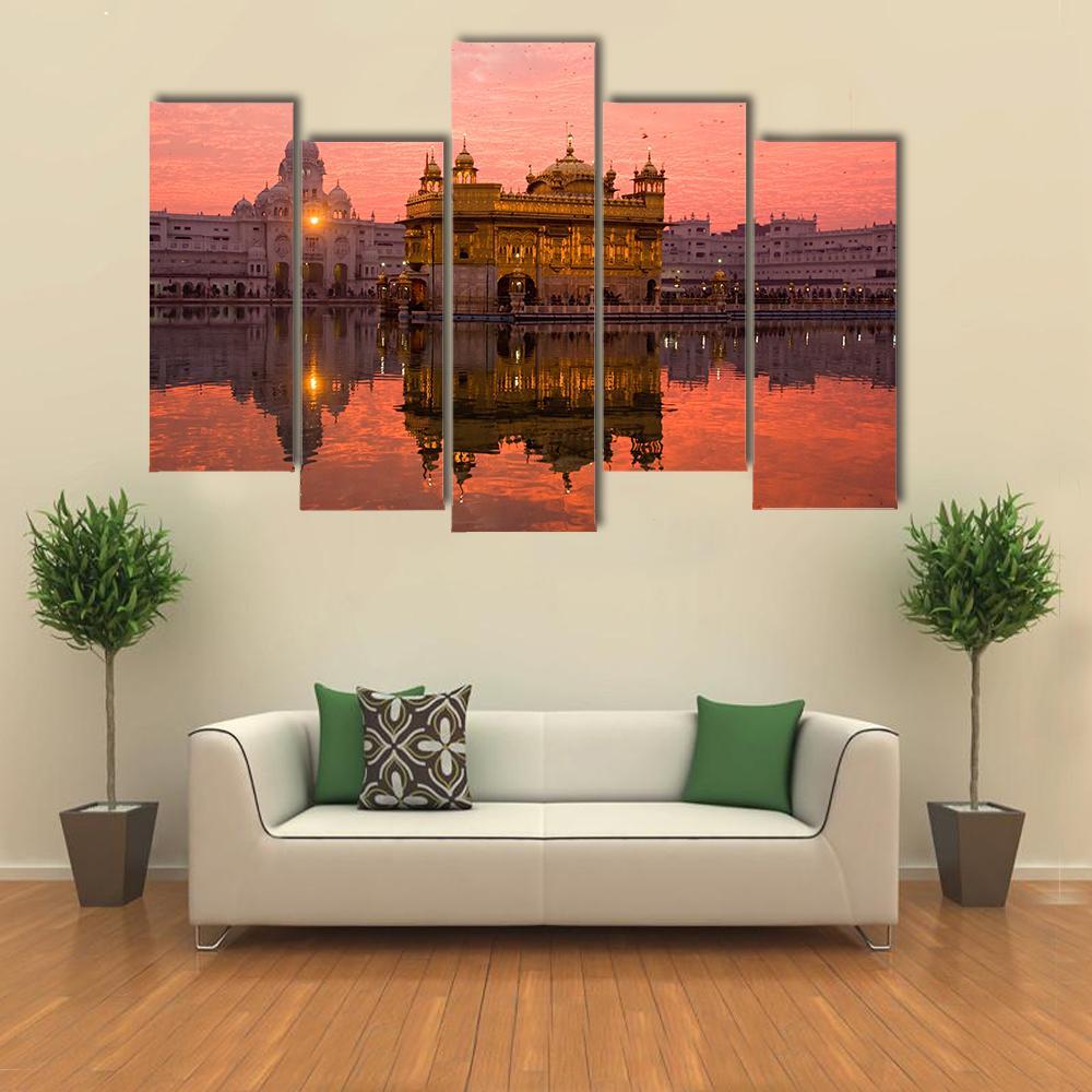 Golden Temple In Amritsar Canvas Wall Art-5 Pop-Gallery Wrap-47" x 32"-Tiaracle