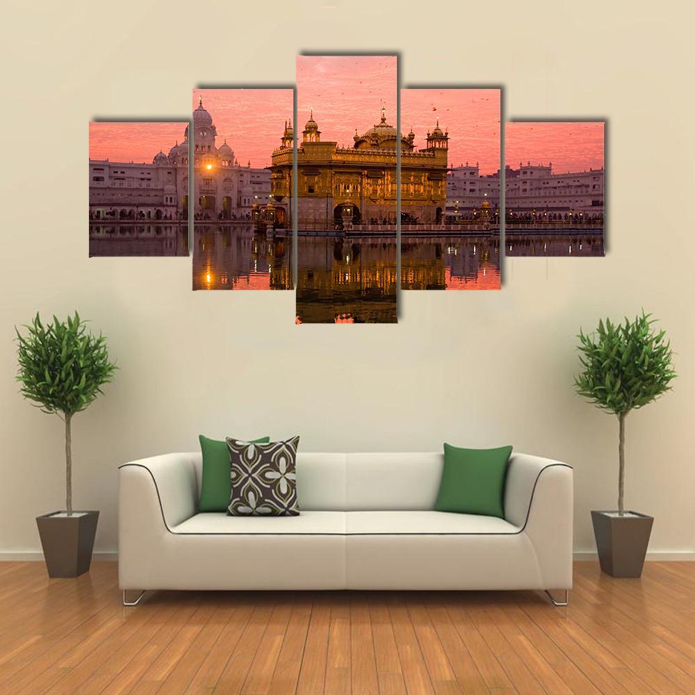 Golden Temple In Amritsar Canvas Wall Art-5 Star-Gallery Wrap-62" x 32"-Tiaracle