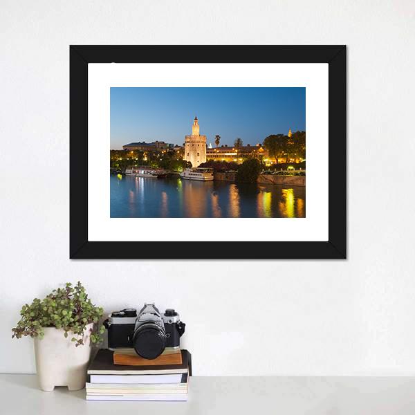 Golden Tower In Seville Canvas Wall Art-1 Piece-Framed Print-20" x 16"-Tiaracle