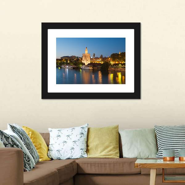Golden Tower In Seville Canvas Wall Art-3 Horizontal-Gallery Wrap-25" x 16"-Tiaracle