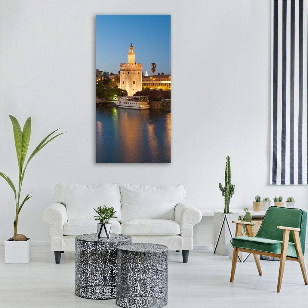 Golden Tower In Seville Vertical Canvas Wall Art-3 Vertical-Gallery Wrap-12" x 25"-Tiaracle