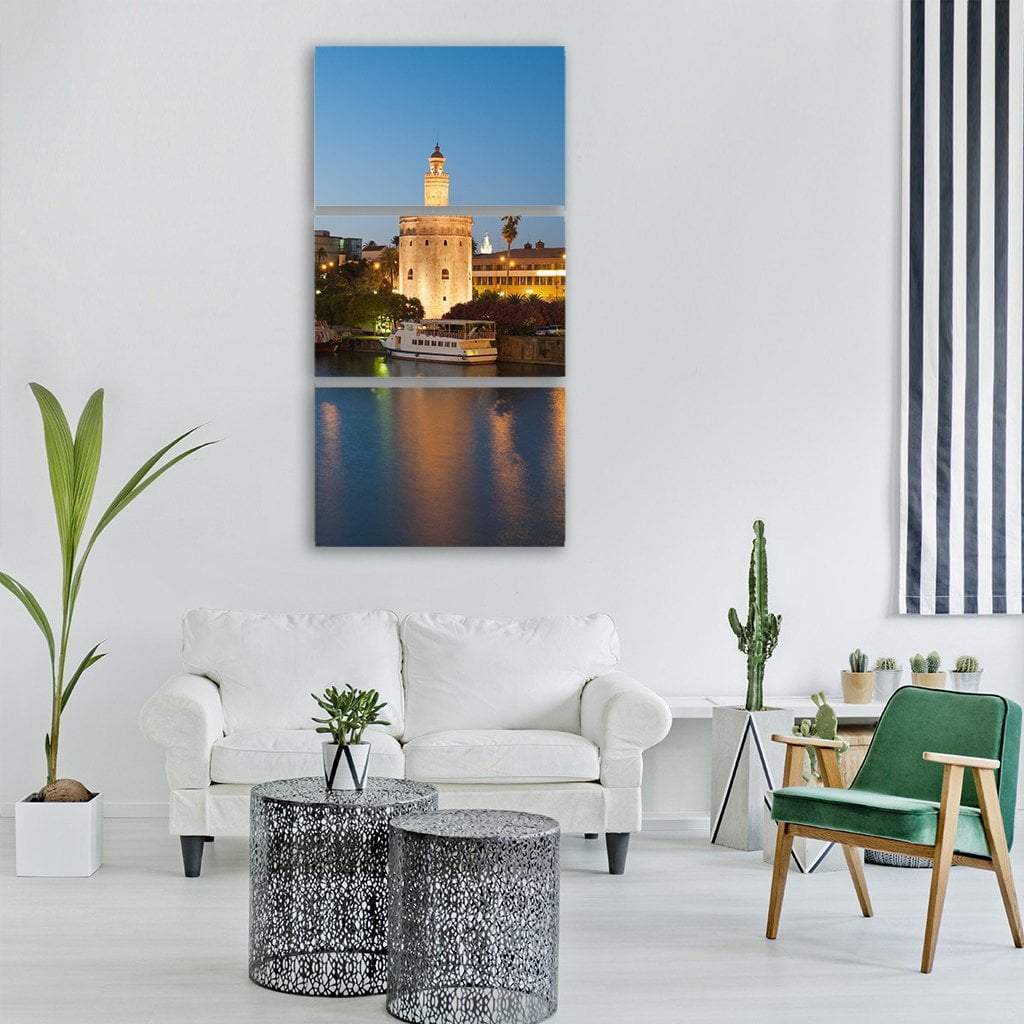 Golden Tower In Seville Vertical Canvas Wall Art-3 Vertical-Gallery Wrap-12" x 25"-Tiaracle