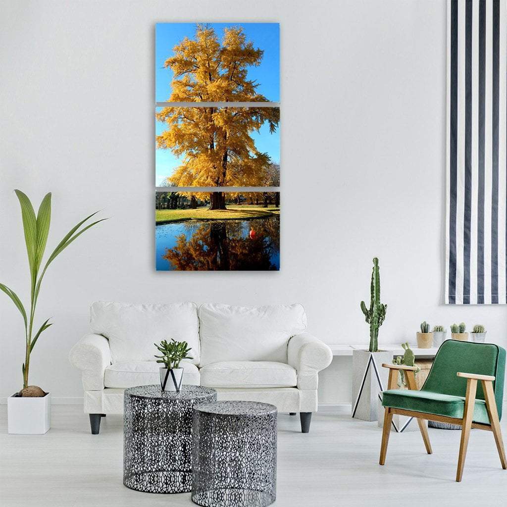 Golden Tree In Autumn Vertical Canvas Wall Art-3 Vertical-Gallery Wrap-12" x 25"-Tiaracle