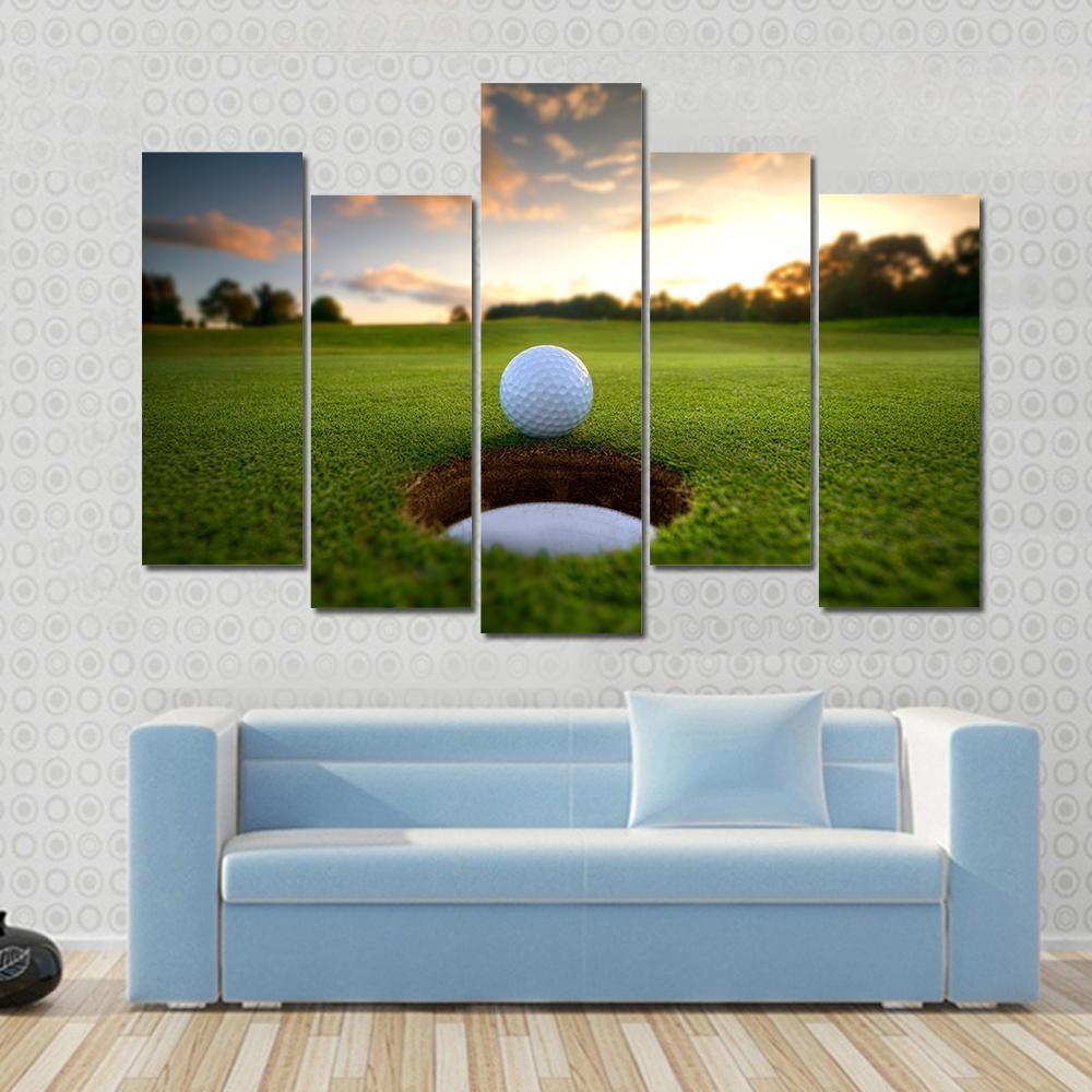 Golf Ball About To Fall Canvas Wall Art-5 Pop-Gallery Wrap-47" x 32"-Tiaracle