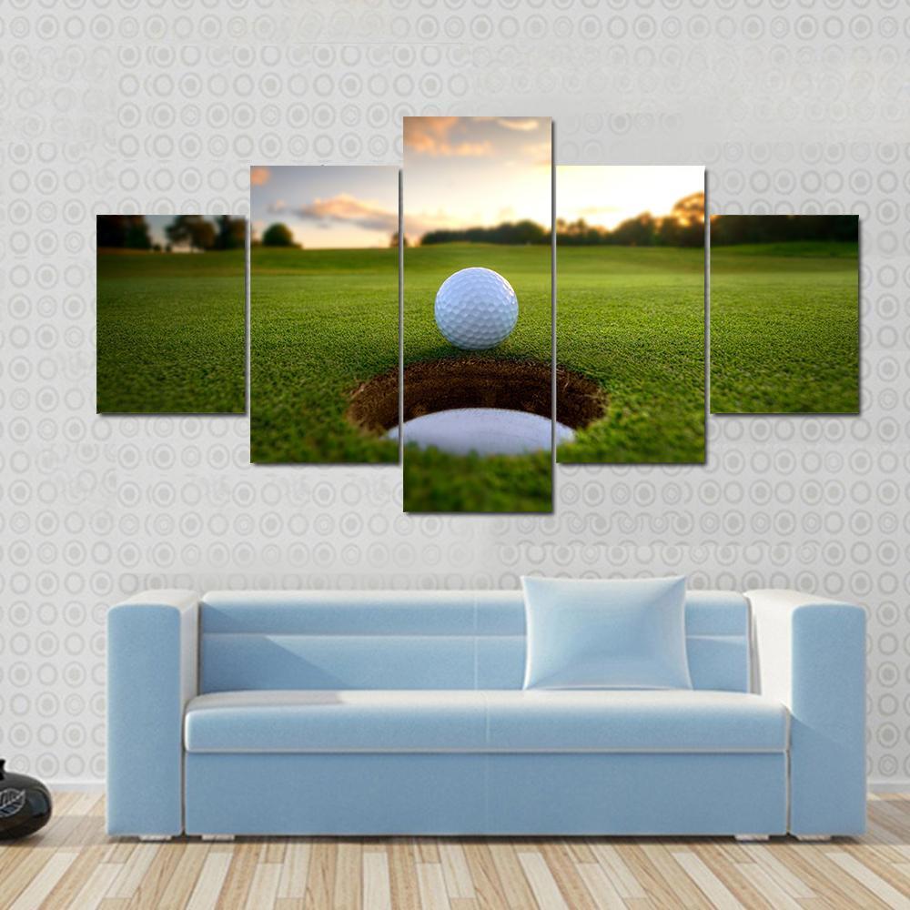 Golf Ball About To Fall Canvas Wall Art-5 Star-Gallery Wrap-62&quot; x 32&quot;-Tiaracle
