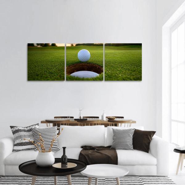 Golf Ball About To Fall Panoramic Canvas Wall Art-3 Piece-25" x 08"-Tiaracle