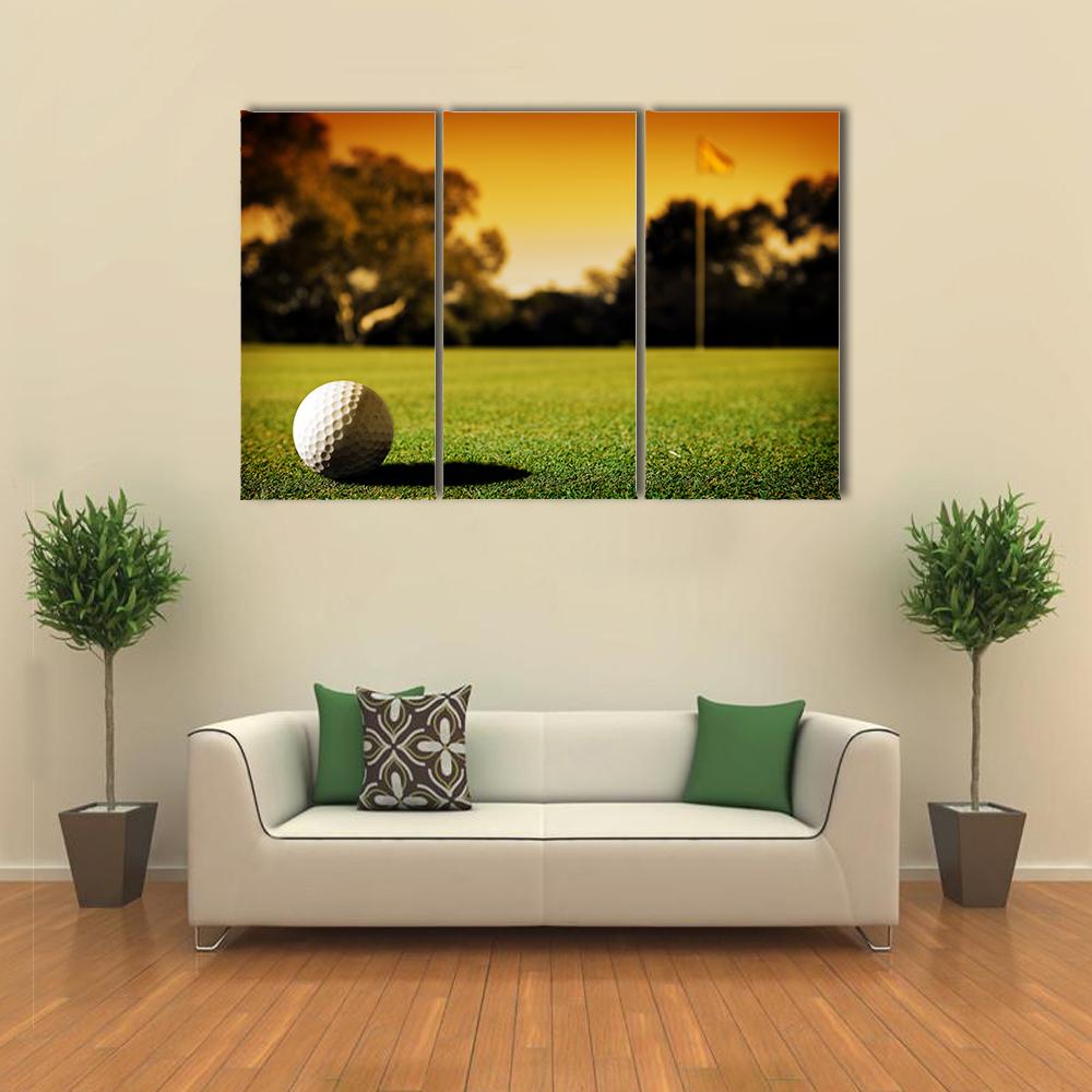 Golf Ball At Evening Sunset Canvas Wall Art-3 Horizontal-Gallery Wrap-25" x 16"-Tiaracle