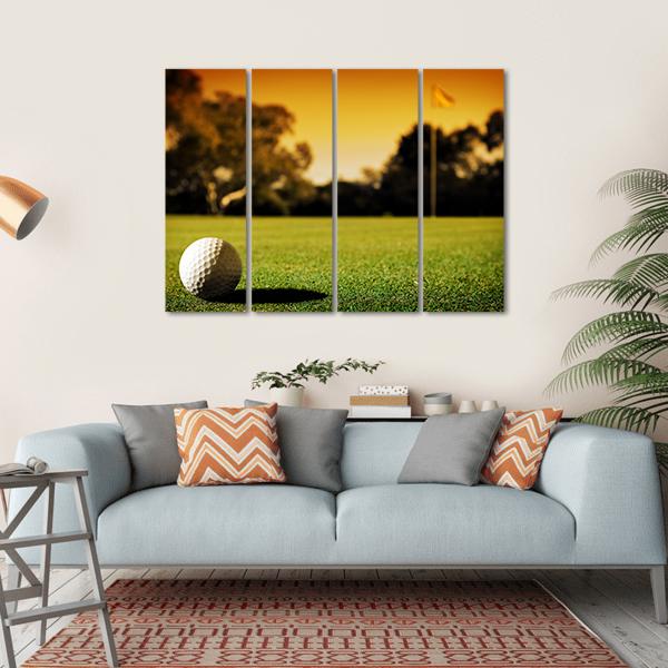 Golf Ball At Evening Sunset Canvas Wall Art-4 Horizontal-Gallery Wrap-34" x 24"-Tiaracle