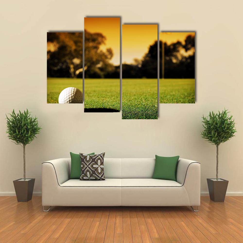 Golf Ball At Evening Sunset Canvas Wall Art-4 Pop-Gallery Wrap-34" x 20"-Tiaracle