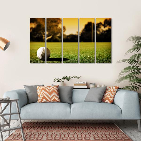 Golf Ball At Evening Sunset Canvas Wall Art-5 Horizontal-Gallery Wrap-22" x 12"-Tiaracle