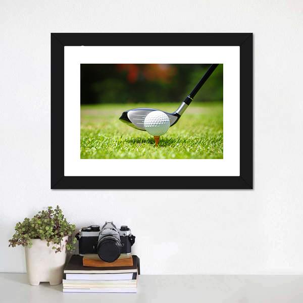 Golf Ball &amp; Club Canvas Wall Art-1 Piece-Framed Print-20&quot; x 16&quot;-Tiaracle