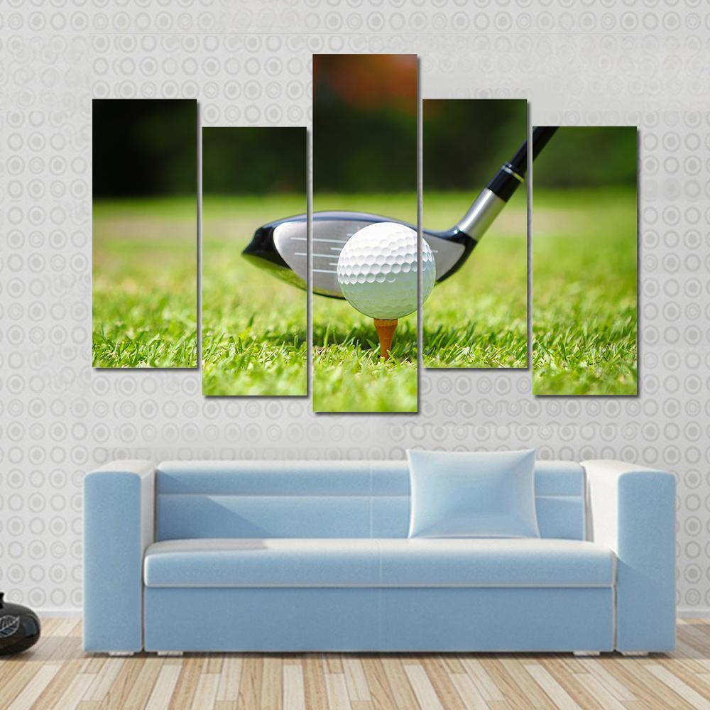 Golf Ball &amp; Club Canvas Wall Art-5 Pop-Gallery Wrap-47&quot; x 32&quot;-Tiaracle