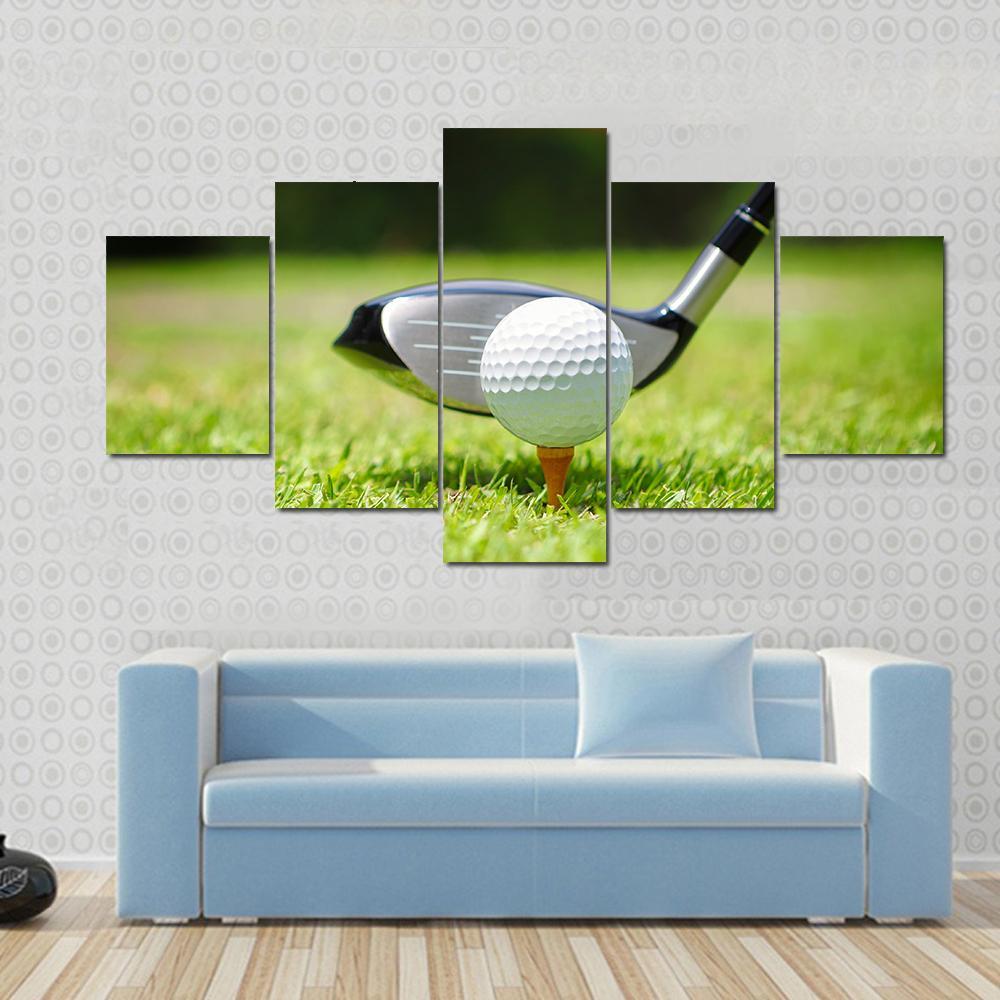 Golf Ball &amp; Club Canvas Wall Art-5 Star-Gallery Wrap-62&quot; x 32&quot;-Tiaracle