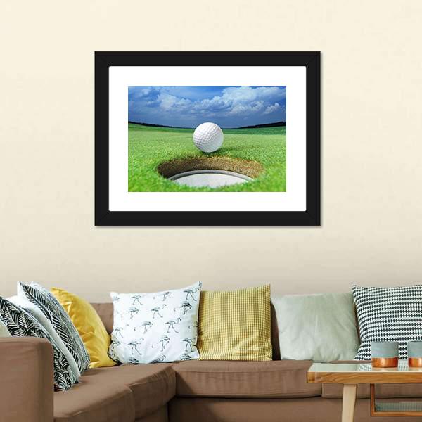 Golf Ball In Course Canvas Wall Art-5 Horizontal-Gallery Wrap-22&quot; x 12&quot;-Tiaracle
