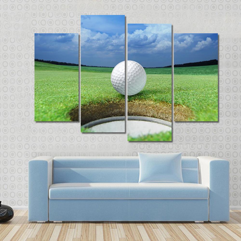 Golf Ball In Course Canvas Wall Art-4 Pop-Gallery Wrap-50&quot; x 32&quot;-Tiaracle