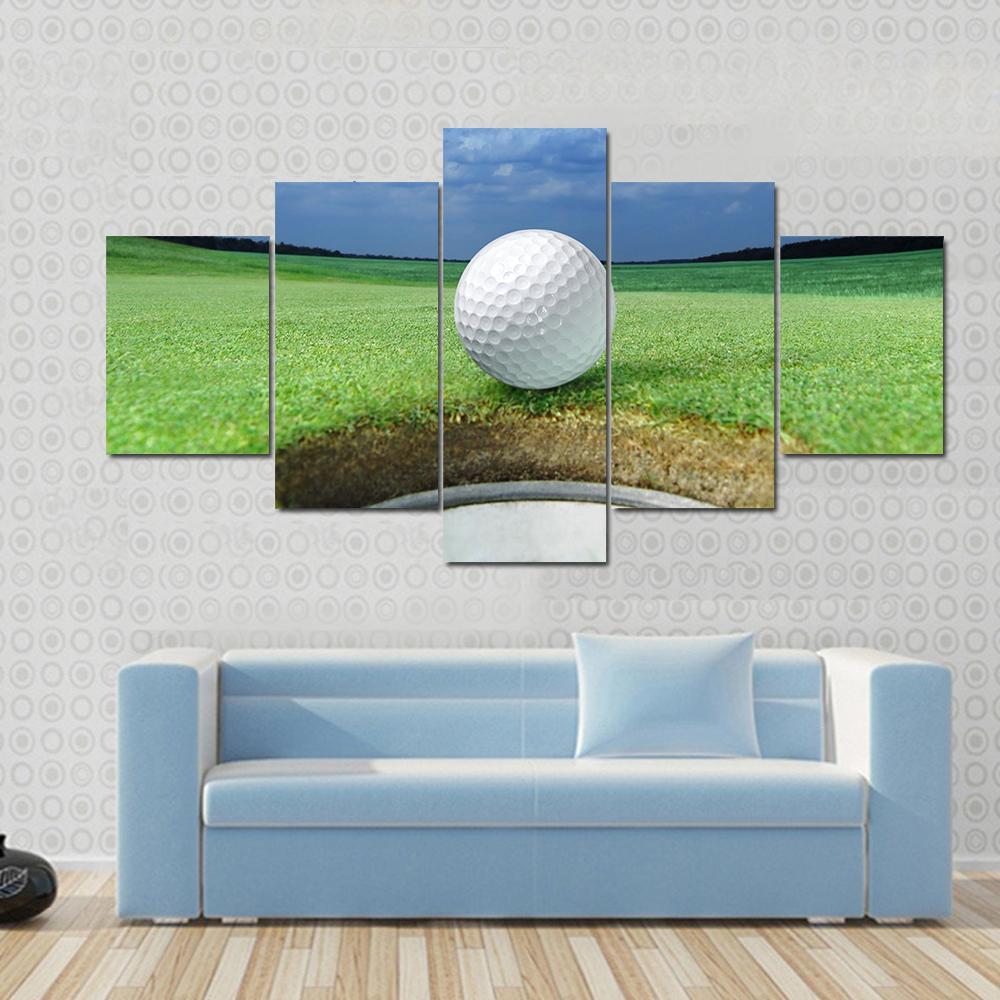 Golf Ball In Course Canvas Wall Art-5 Star-Gallery Wrap-62&quot; x 32&quot;-Tiaracle