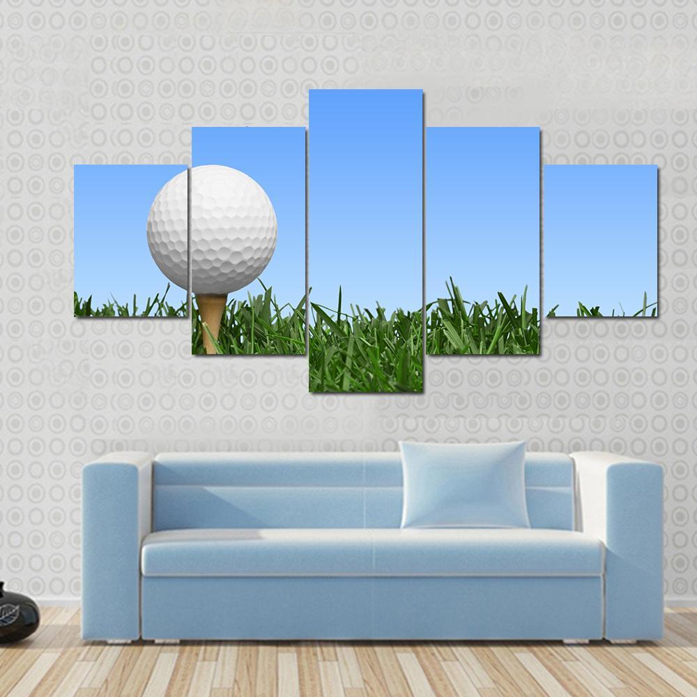 Golf Ball In Grass Canvas Wall Art-5 Star-Gallery Wrap-62&quot; x 32&quot;-Tiaracle