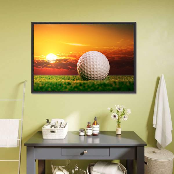 Golf Ball In Sunset Canvas Wall Art-1 Piece-Floating Frame-24&quot; x 16&quot;-Tiaracle