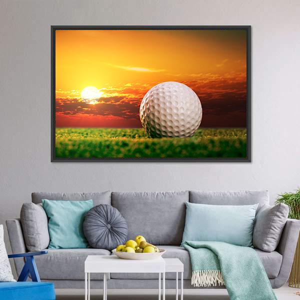 Golf Ball In Sunset Canvas Wall Art-5 Horizontal-Gallery Wrap-22" x 12"-Tiaracle