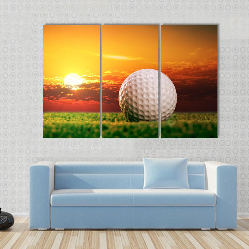 Golf Ball In Sunset Canvas Wall Art-3 Horizontal-Gallery Wrap-37&quot; x 24&quot;-Tiaracle