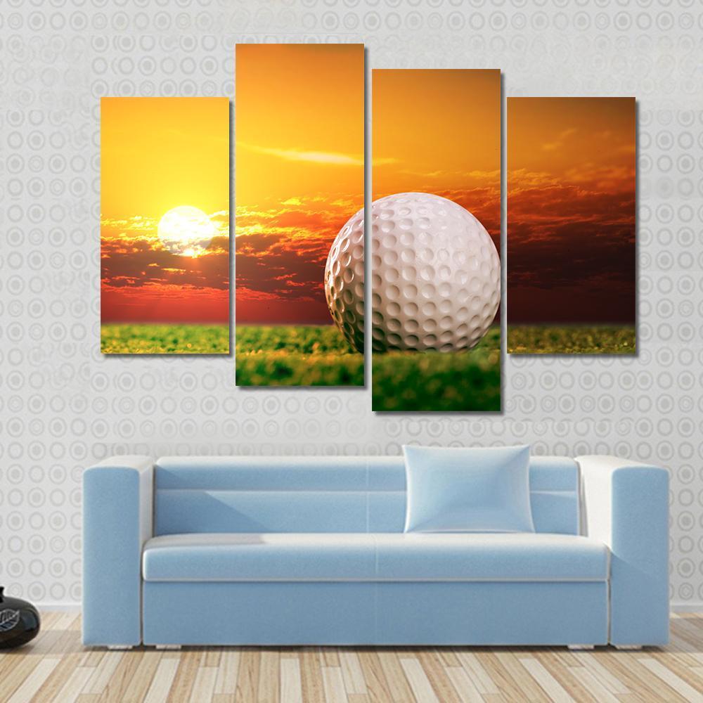 Golf Ball In Sunset Canvas Wall Art-4 Pop-Gallery Wrap-50&quot; x 32&quot;-Tiaracle