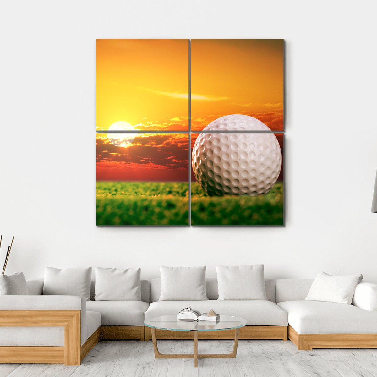 Golf Ball In Sunset Canvas Wall Art-4 Horizontal-Gallery Wrap-34" x 24"-Tiaracle