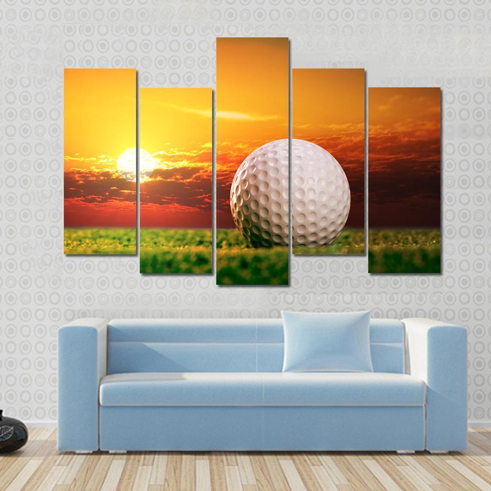 Golf Ball In Sunset Canvas Wall Art-5 Pop-Gallery Wrap-47&quot; x 32&quot;-Tiaracle