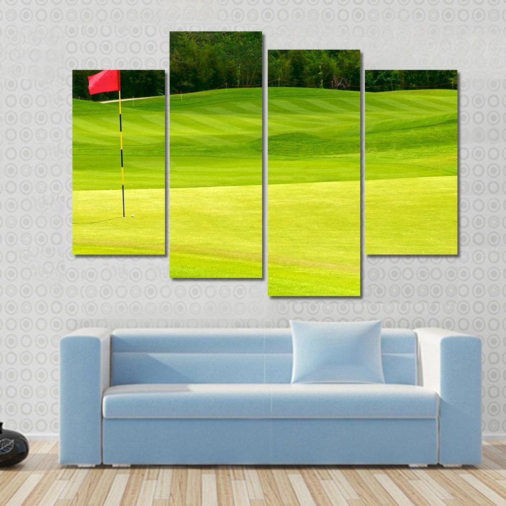 Golf Ball Near Hole Canvas Wall Art-4 Pop-Gallery Wrap-50&quot; x 32&quot;-Tiaracle