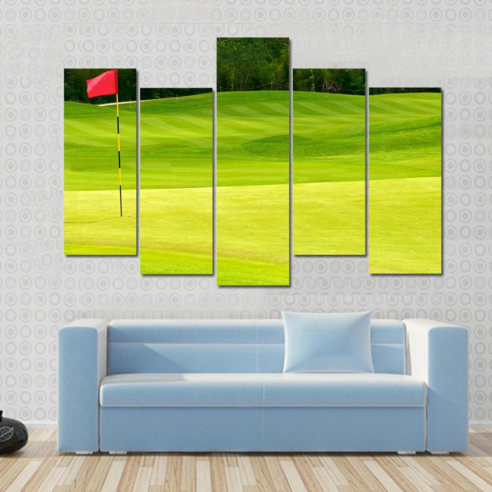 Golf Ball Near Hole Canvas Wall Art-5 Pop-Gallery Wrap-47&quot; x 32&quot;-Tiaracle