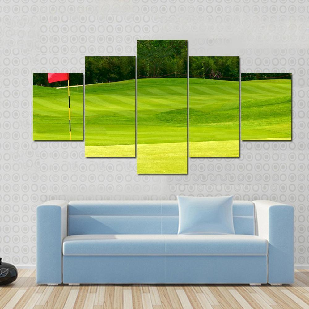 Golf Ball Near Hole Canvas Wall Art-5 Star-Gallery Wrap-62&quot; x 32&quot;-Tiaracle