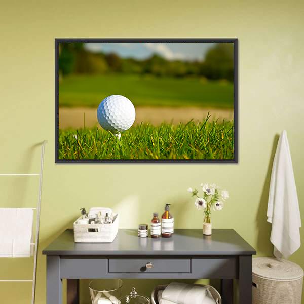Golf Ball On Beautiful Course Canvas Wall Art-1 Piece-Floating Frame-24&quot; x 16&quot;-Tiaracle
