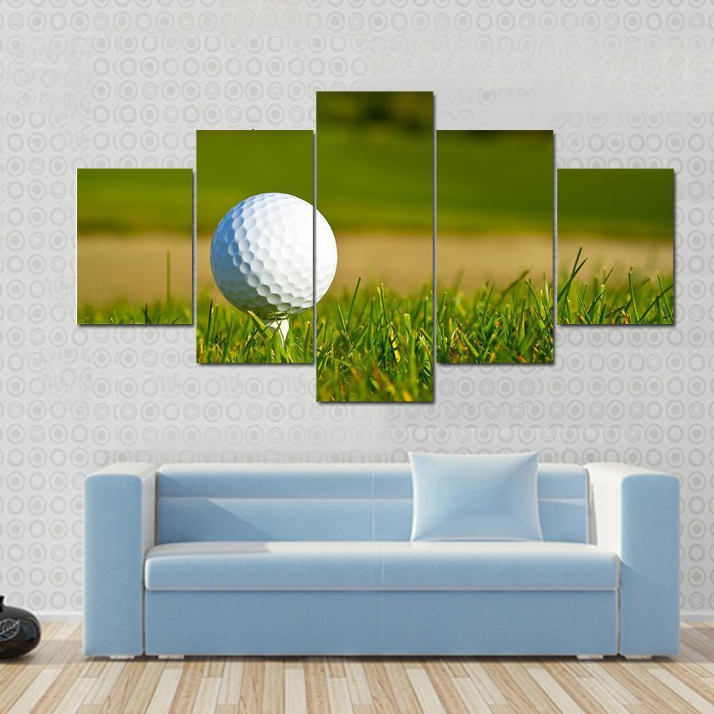 Golf Ball On Beautiful Course Canvas Wall Art-5 Star-Gallery Wrap-62&quot; x 32&quot;-Tiaracle