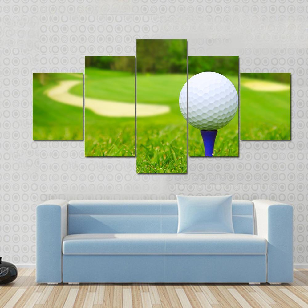 Golf Ball On Course Canvas Wall Art-5 Star-Gallery Wrap-62&quot; x 32&quot;-Tiaracle