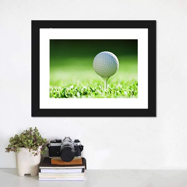 Golf Ball On Green Grass Canvas Wall Art-1 Piece-Framed Print-20&quot; x 16&quot;-Tiaracle