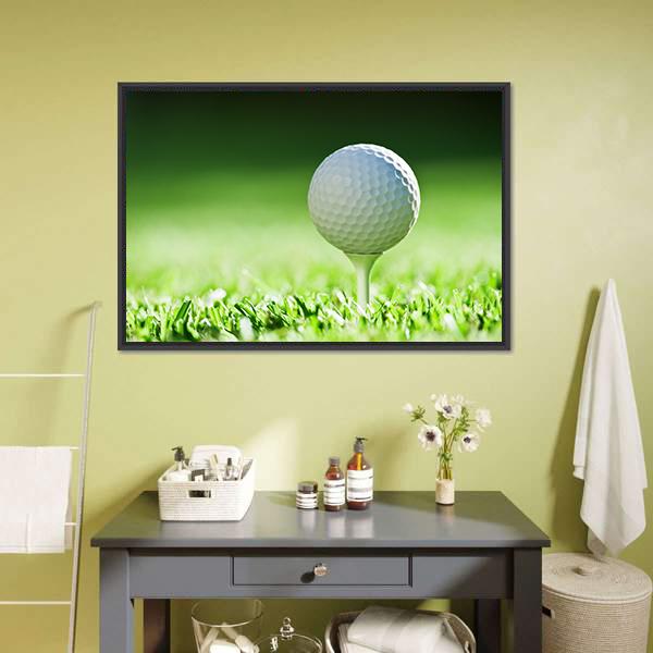 Golf Ball On Green Grass Canvas Wall Art-1 Piece-Floating Frame-24&quot; x 16&quot;-Tiaracle