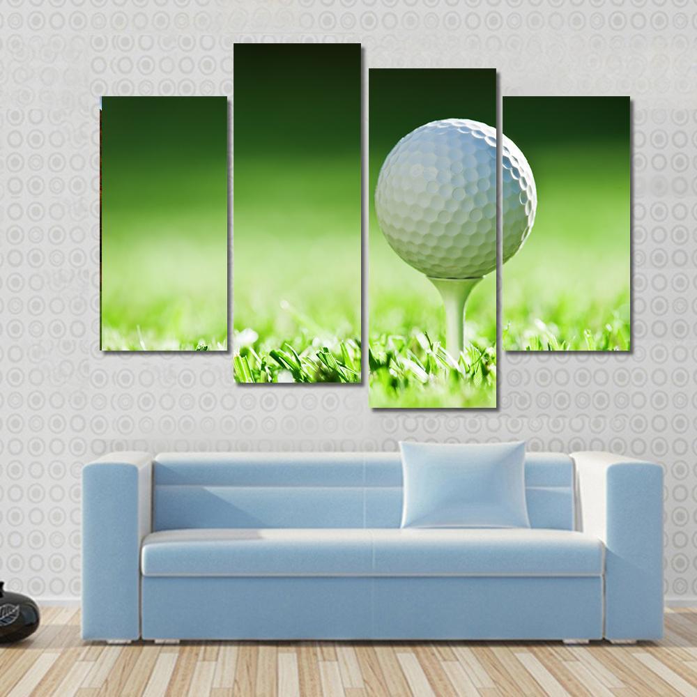 Golf Ball On Green Grass Canvas Wall Art-4 Pop-Gallery Wrap-50&quot; x 32&quot;-Tiaracle
